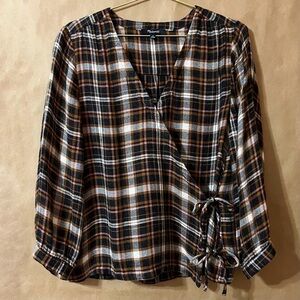 Madewell | Plaid Gauze Double-Tie Wrap Top Blouse Size M